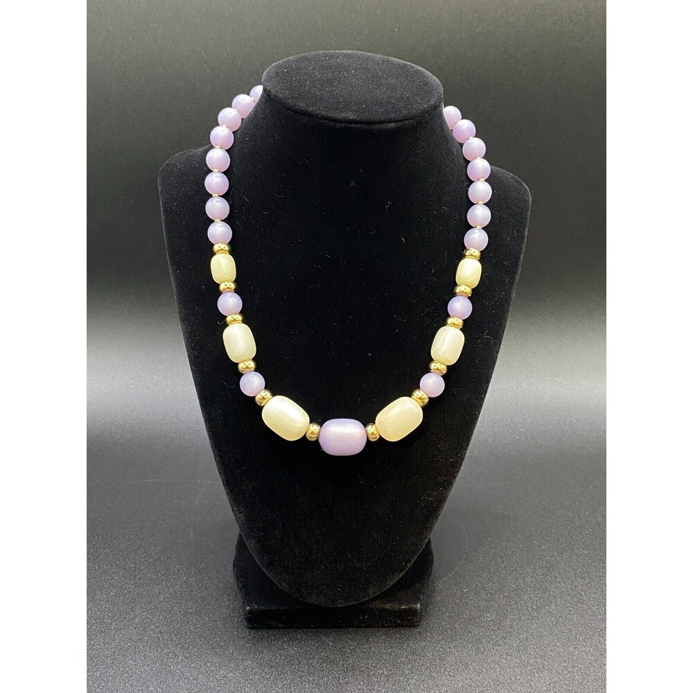 Napier Purple & White Beaded Necklace with Gold Tone Spacers – Vintage Classic